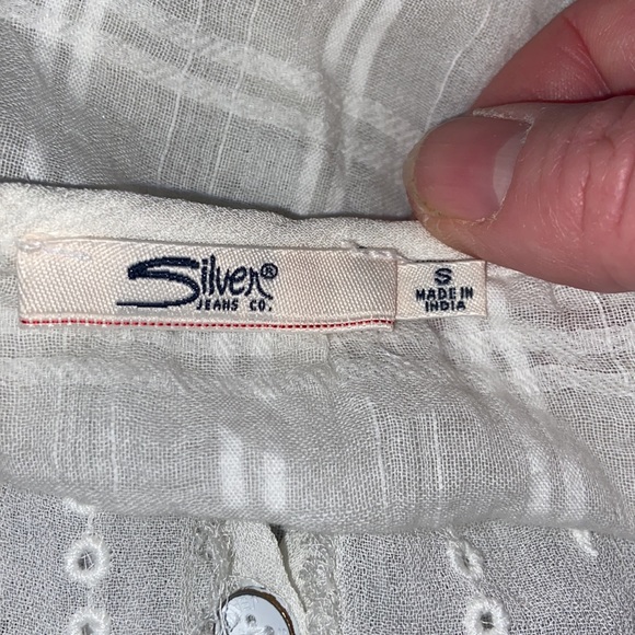 Silver sheer cream colored blouse size S/P - Picture 13 of 15
